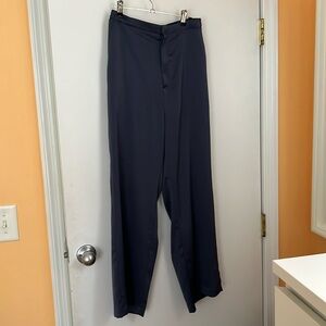 Navy Blue Satin Straight Leg Trousers with pockets Size S
